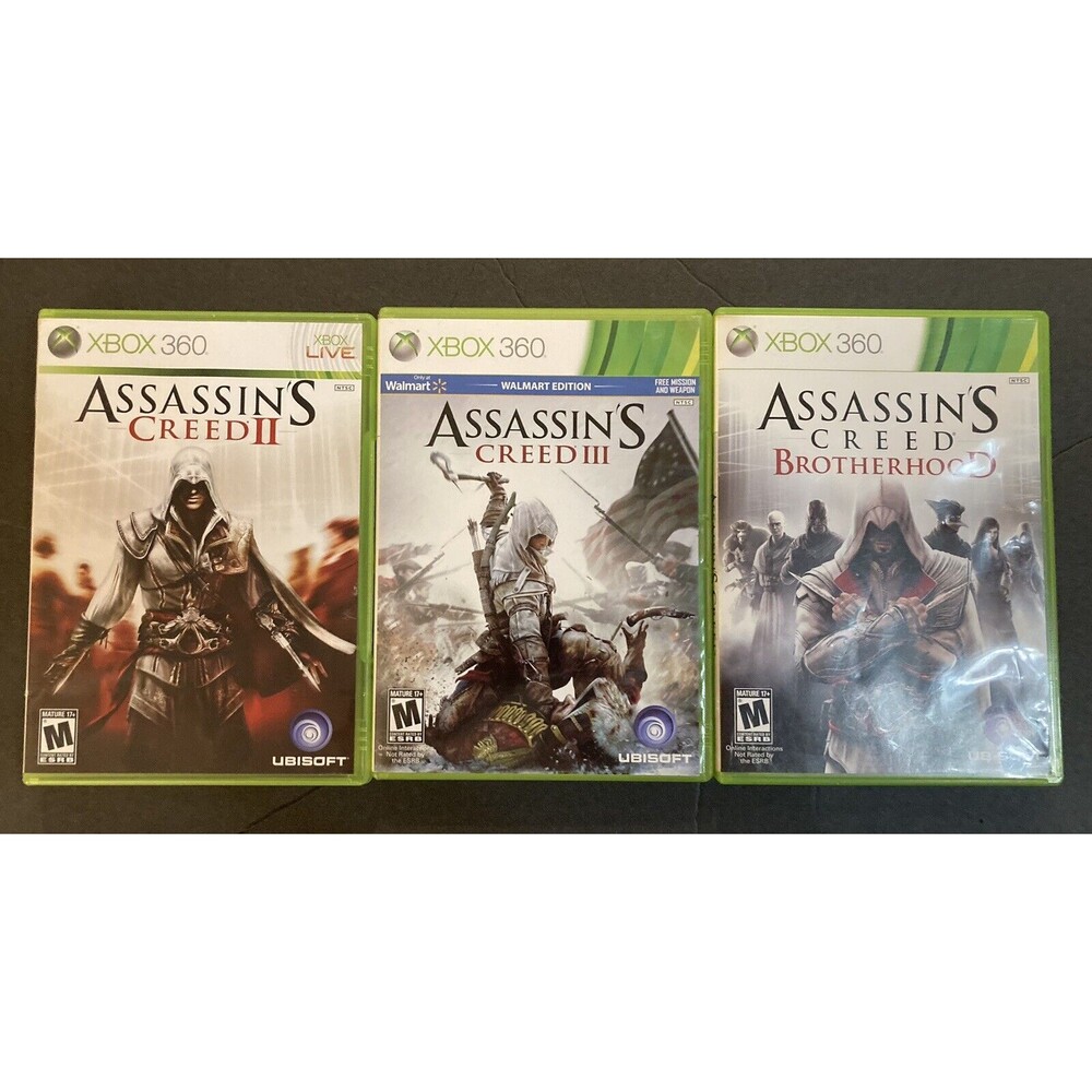 Assassins Creed Xbox 360 Lot Of 3 Brotherhood Tested Complete In Box CIB